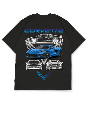 Oversize Drop Shoulder Blue Car Collection Tee