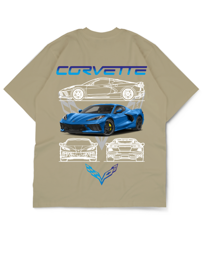 Oversize Drop Shoulder Blue Car Collection Tee