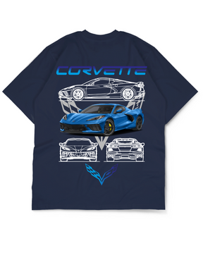 Oversize Drop Shoulder Blue Car Collection Tee