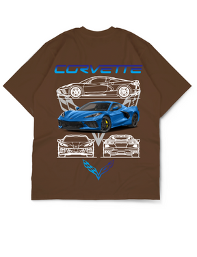 Oversize Drop Shoulder Blue Car Collection Tee